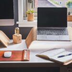 Laptop and diary working at home