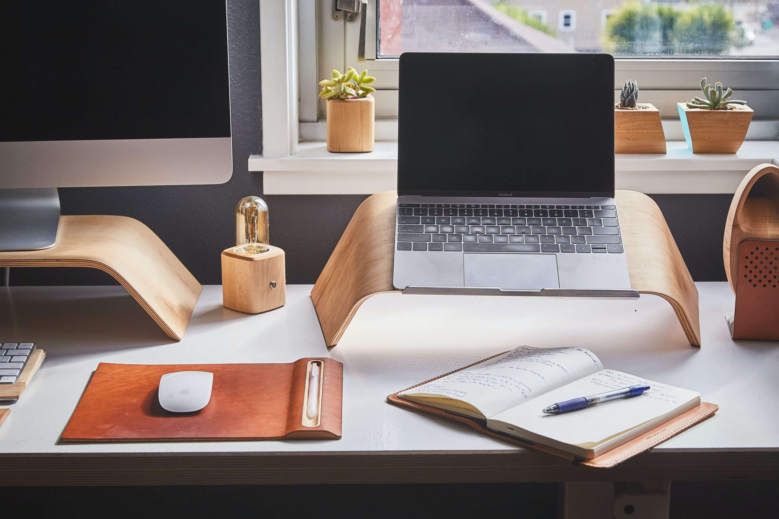 Laptop and diary working at home